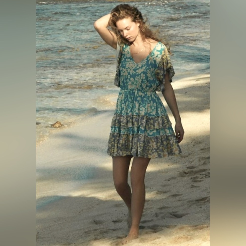 Anthropologie Daily Practice Tiered Ruffle Floral Knit mini dress - size xsmall